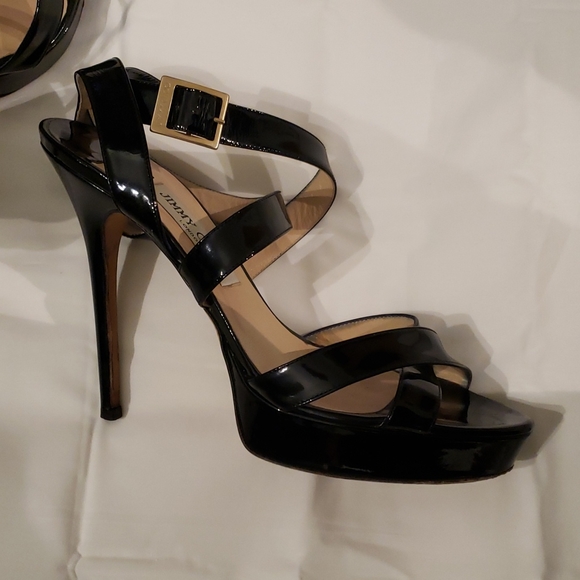 Black Patent Leather Open Toe Jimmy Choo Heels - Picture 4 of 4